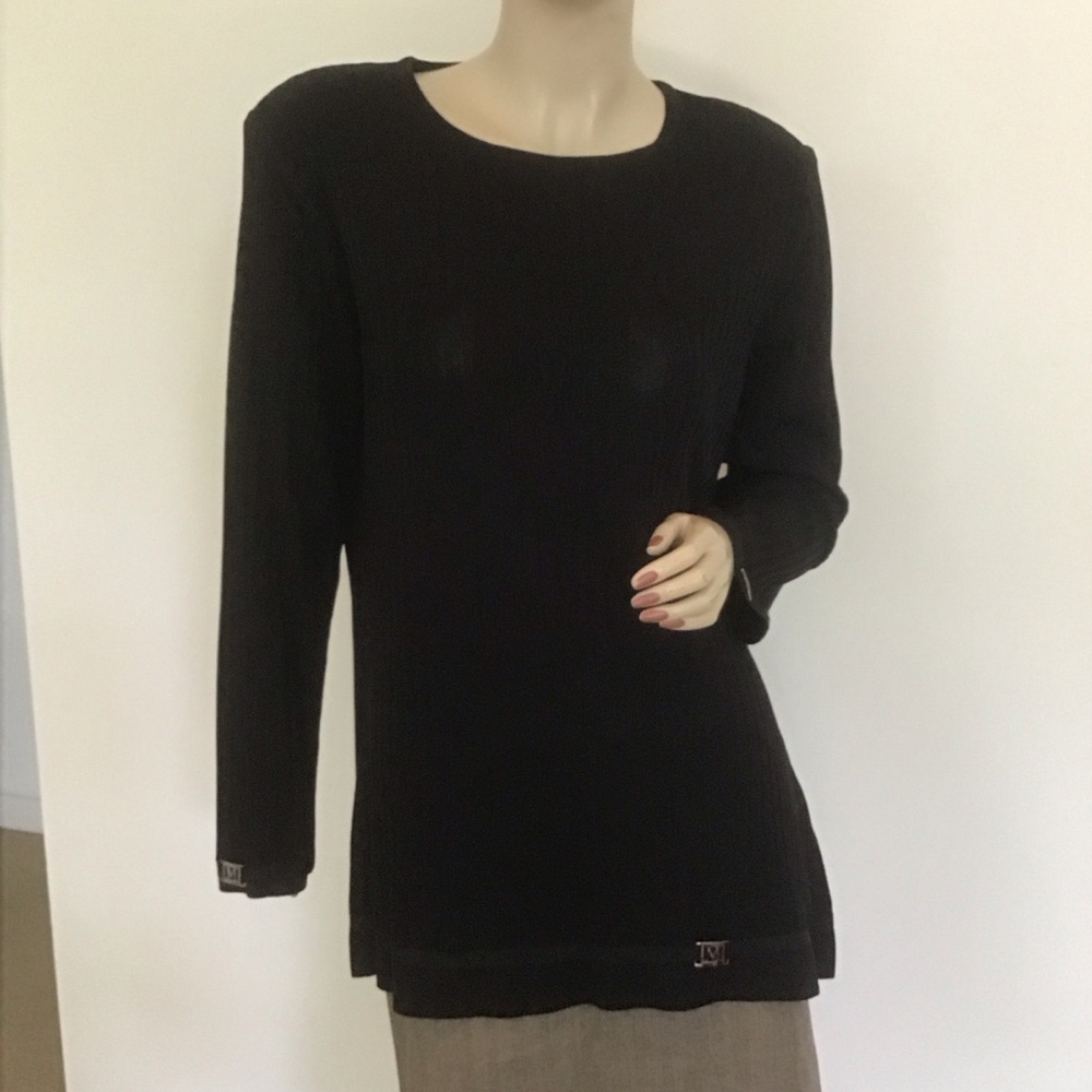 Misook Black Textured Ribbed Knit Tunic Top Blouse M Career Smart Casual